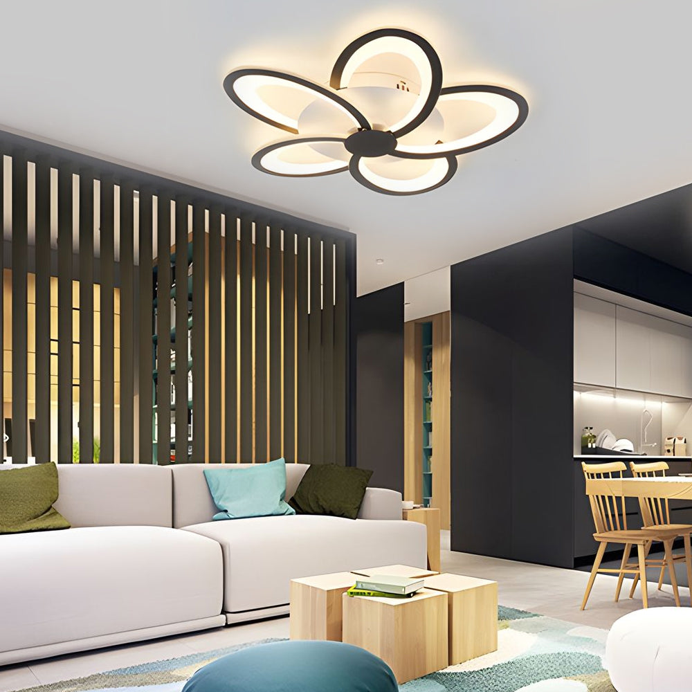 Geometric Flower LED Flush Mount Ceiling Light with Acrylic Petal Design in Black