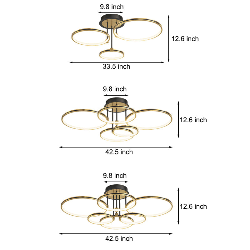 Modern Gold LED Ring Ceiling Light with Leather Accents and 3 Step Dimming