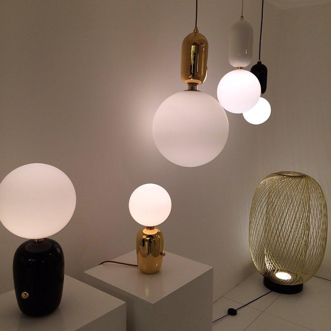 Modern Glass Globe Table Lamp with Polished Metal Frame for Modern Ambient Lighting