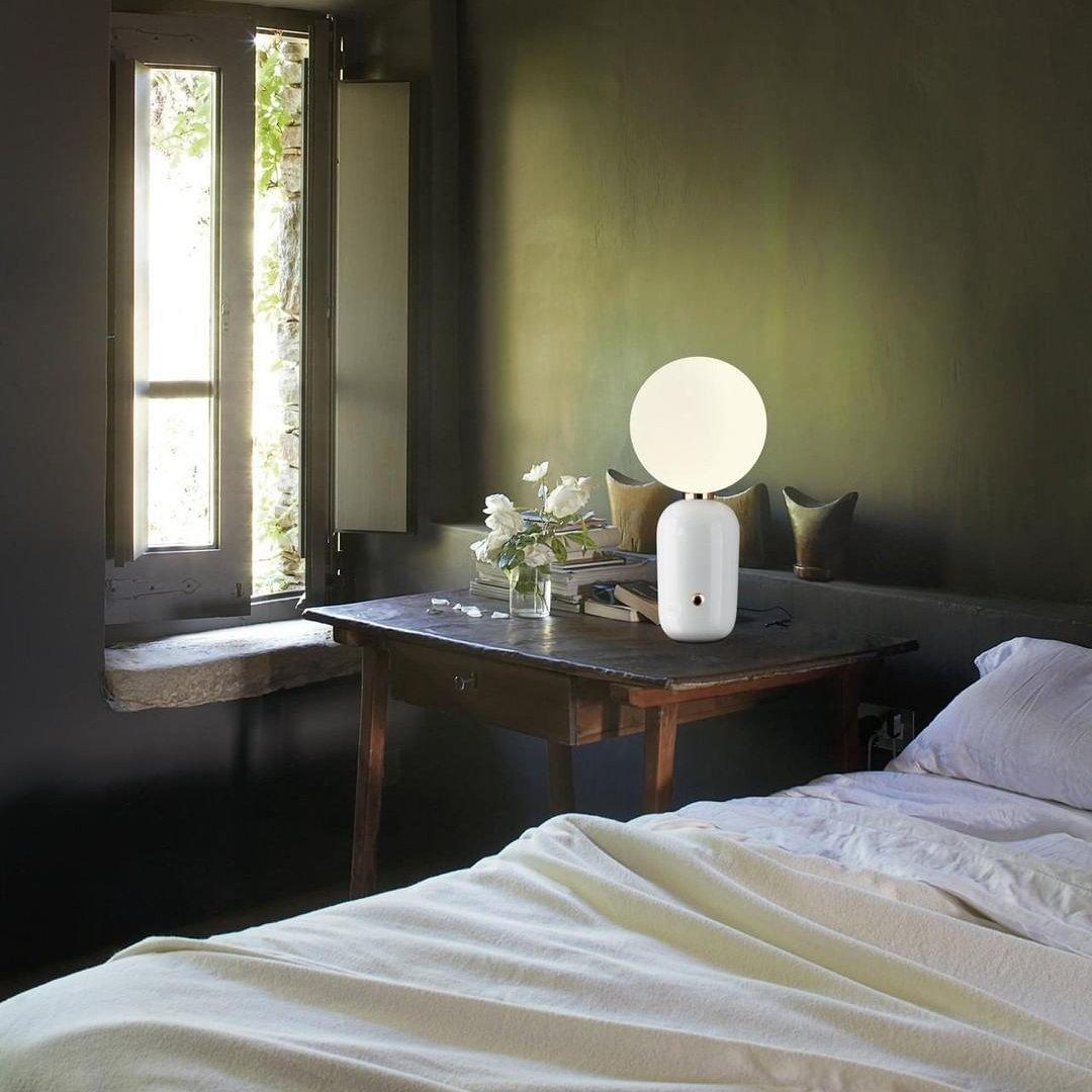 Modern Glass Globe Table Lamp with Polished Metal Frame for Modern Ambient Lighting