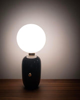 Modern Glass Globe Table Lamp with Polished Metal Frame for Modern Ambient Lighting