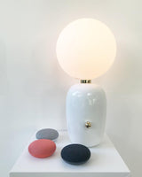 Modern Glass Globe Table Lamp with Polished Metal Frame for Modern Ambient Lighting