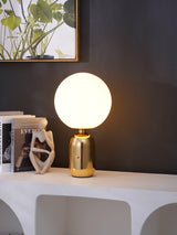 Modern Glass Globe Table Lamp with Polished Metal Frame for Modern Ambient Lighting