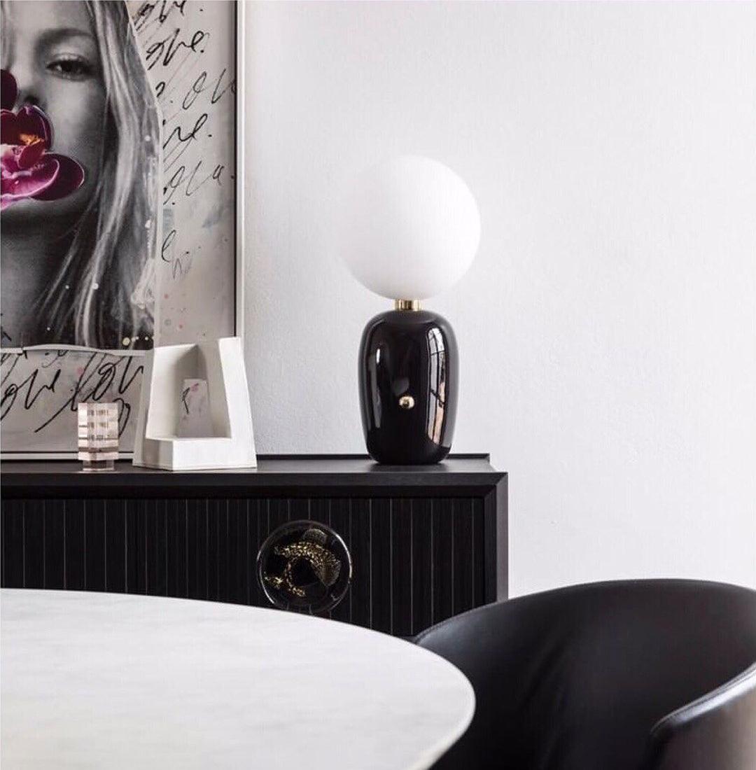 Modern Glass Globe Table Lamp with Polished Metal Frame for Modern Ambient Lighting