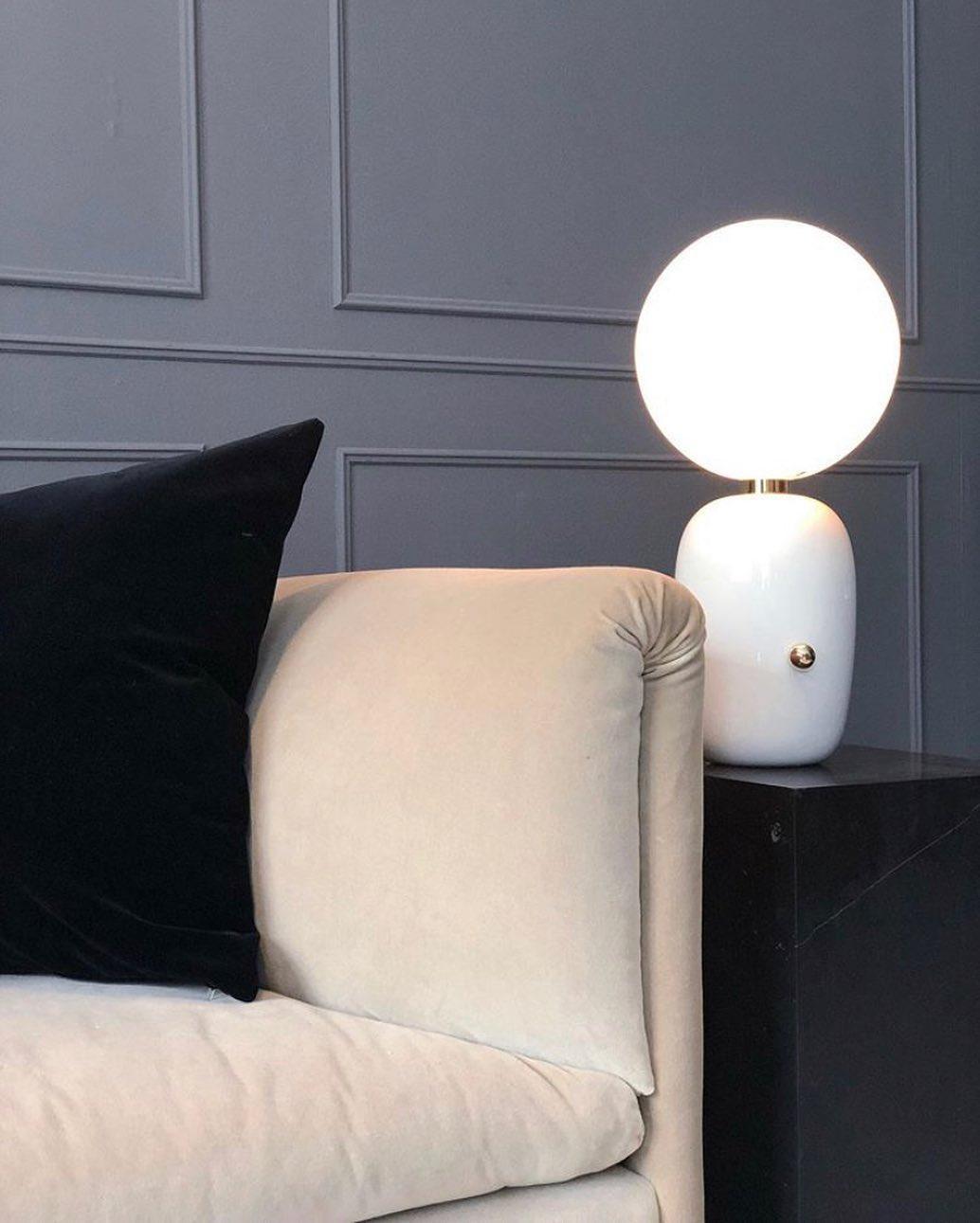 Modern Glass Globe Table Lamp with Polished Metal Frame for Modern Ambient Lighting