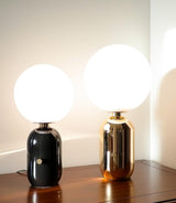 Modern Glass Globe Table Lamp with Polished Metal Frame for Modern Ambient Lighting