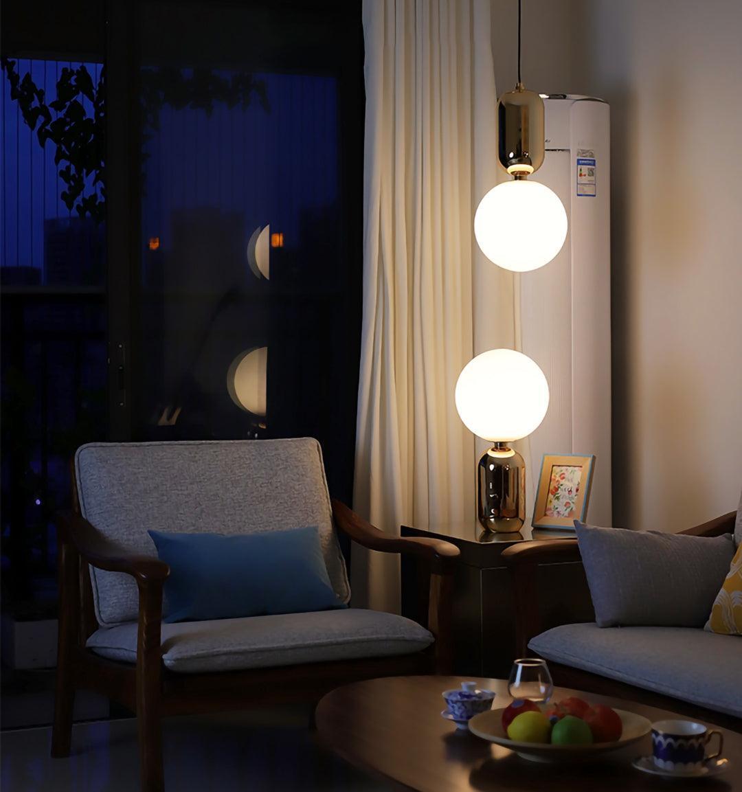 Modern Glass Globe Table Lamp with Polished Metal Frame for Modern Ambient Lighting