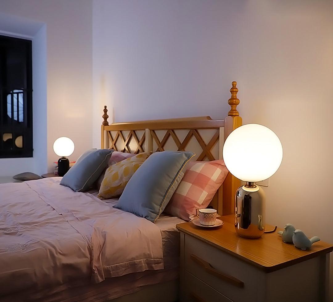 Modern Glass Globe Table Lamp with Polished Metal Frame for Modern Ambient Lighting