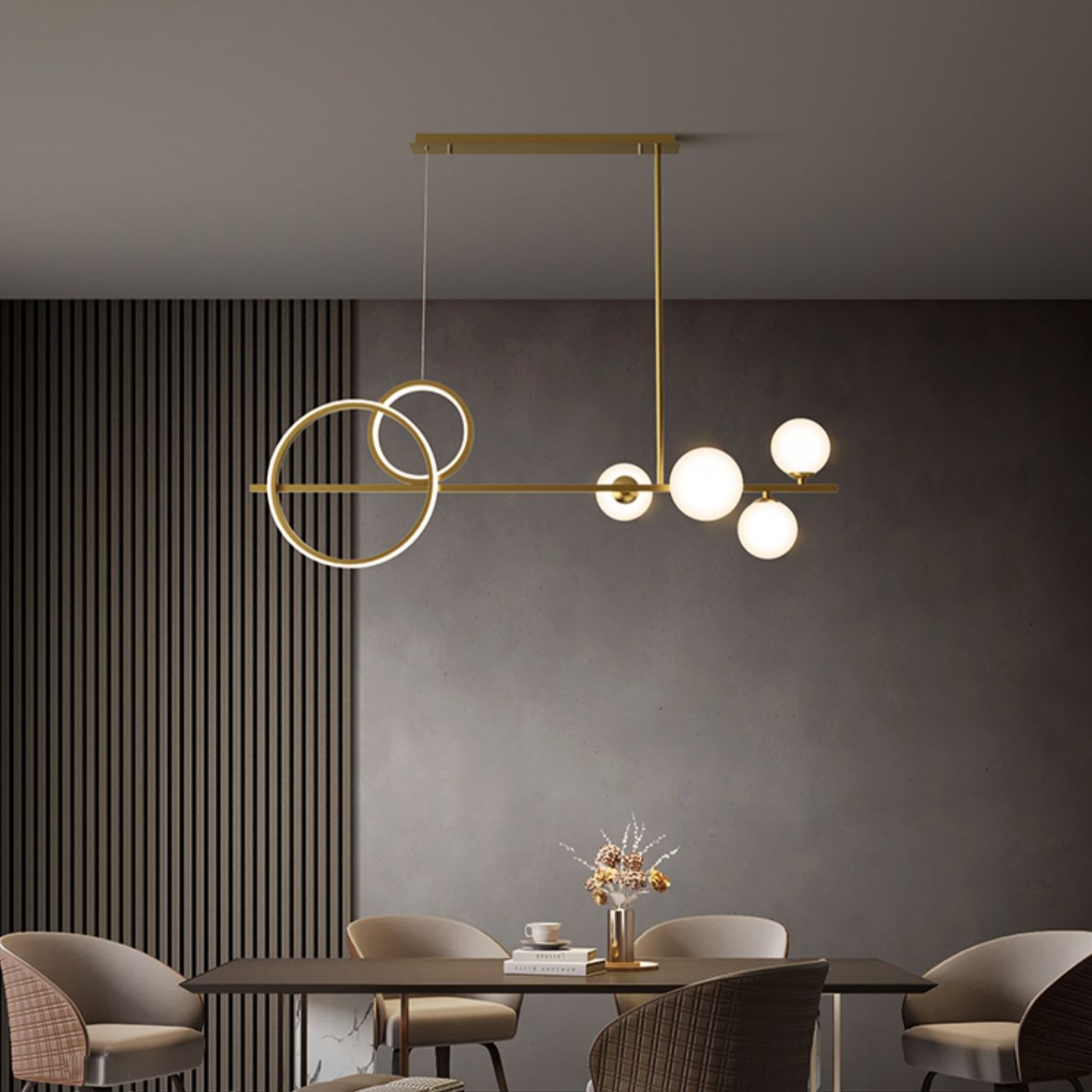 modern-brass-led-linear-chandelier-with-white-glass-spheres-for-restaurant-and-dining-room