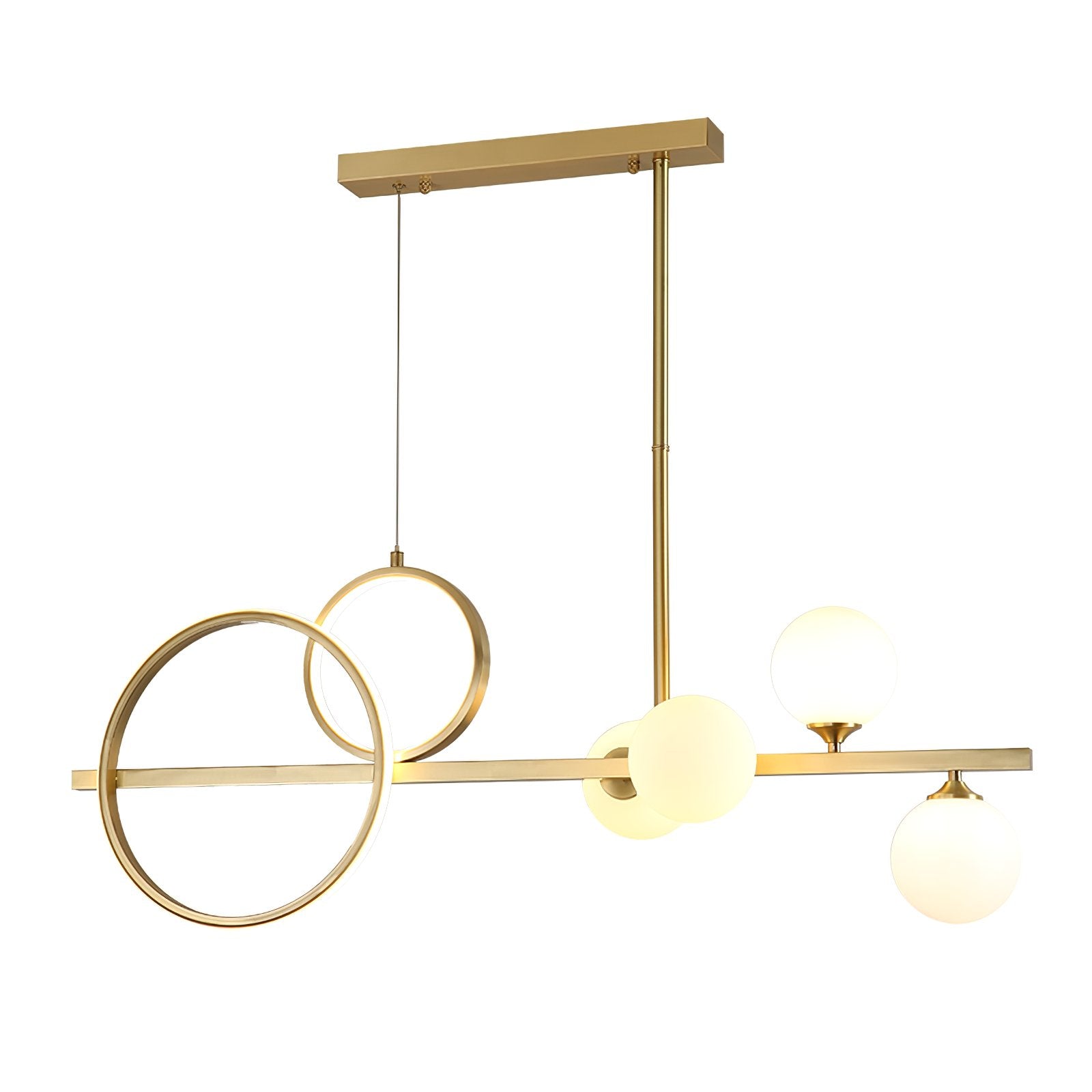 modern-brass-led-linear-chandelier-with-white-glass-spheres-for-restaurant-and-dining-room