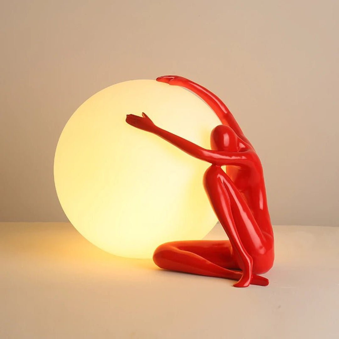 Modern Abstract Humanoid Resin Table Lamp with Spherical Acrylic Diffuser for Reading and Decor