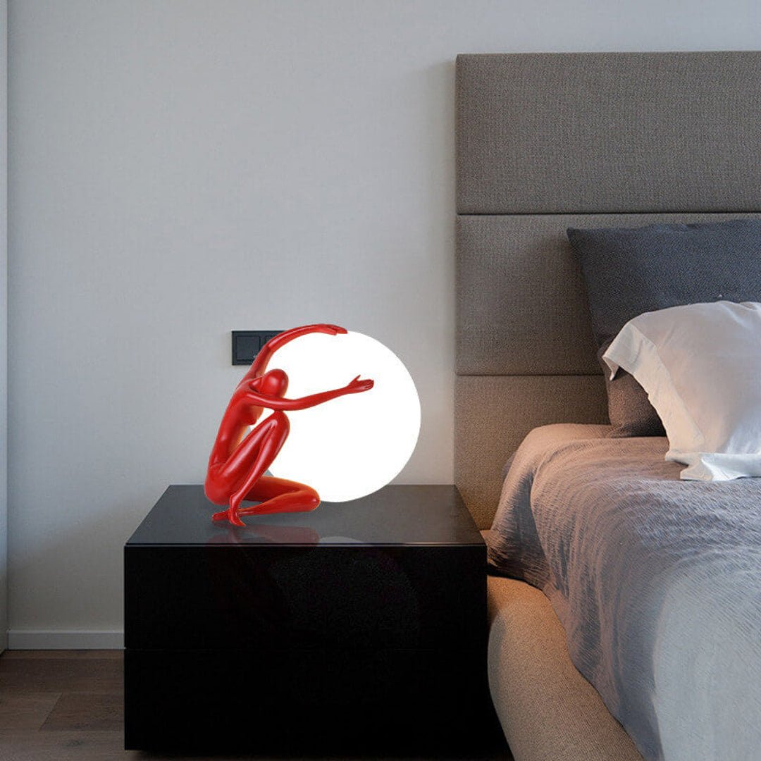 Modern Abstract Humanoid Resin Table Lamp with Spherical Acrylic Diffuser for Reading and Decor