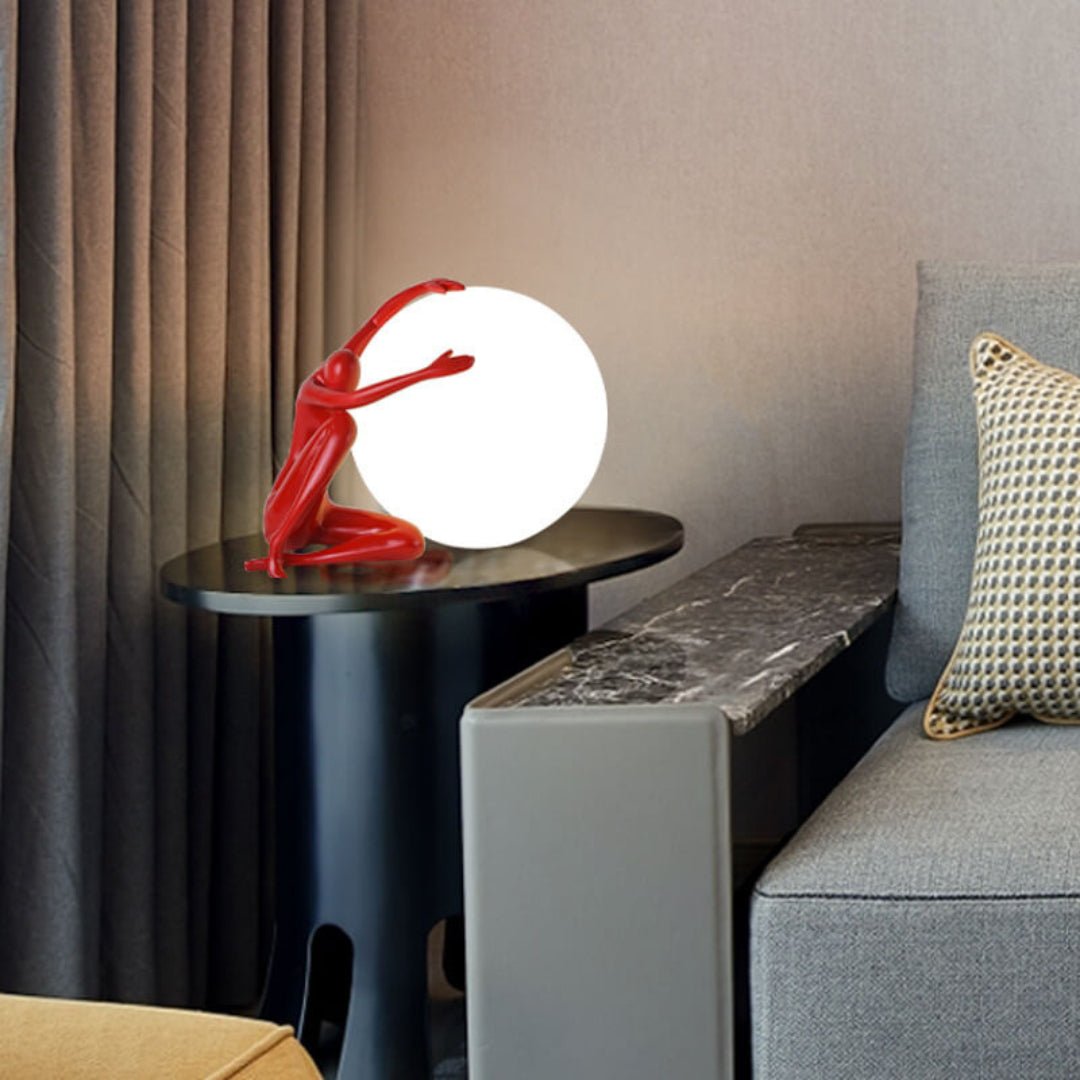 Modern Abstract Humanoid Resin Table Lamp with Spherical Acrylic Diffuser for Reading and Decor