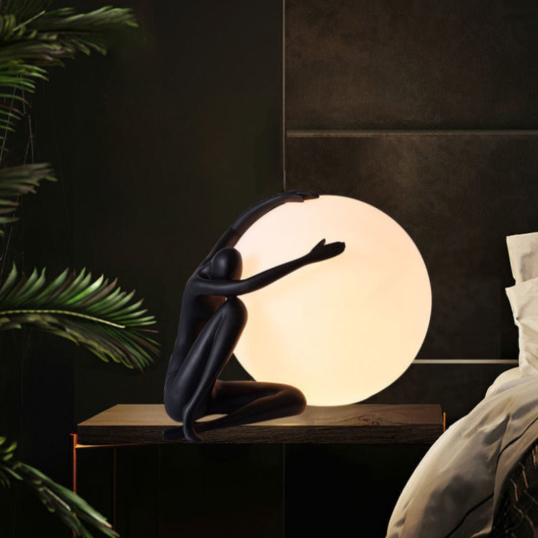 Modern Abstract Humanoid Resin Table Lamp with Spherical Acrylic Diffuser for Reading and Decor