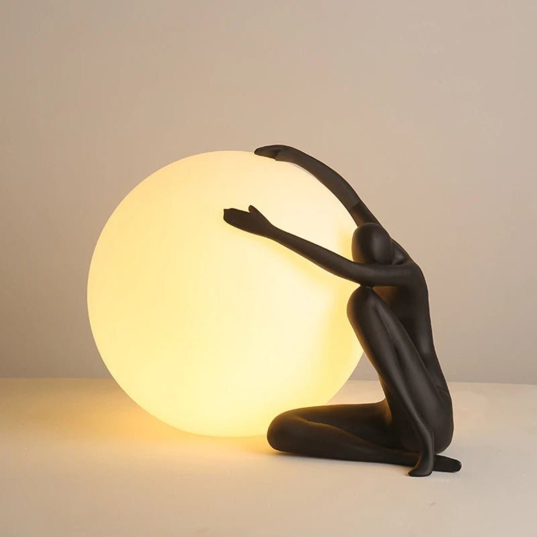 Modern Abstract Humanoid Resin Table Lamp with Spherical Acrylic Diffuser for Reading and Decor