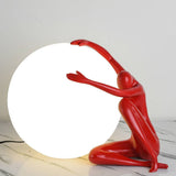 Modern Abstract Humanoid Resin Table Lamp with Spherical Acrylic Diffuser for Reading and Decor