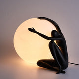 Modern Abstract Humanoid Resin Table Lamp with Spherical Acrylic Diffuser for Reading and Decor