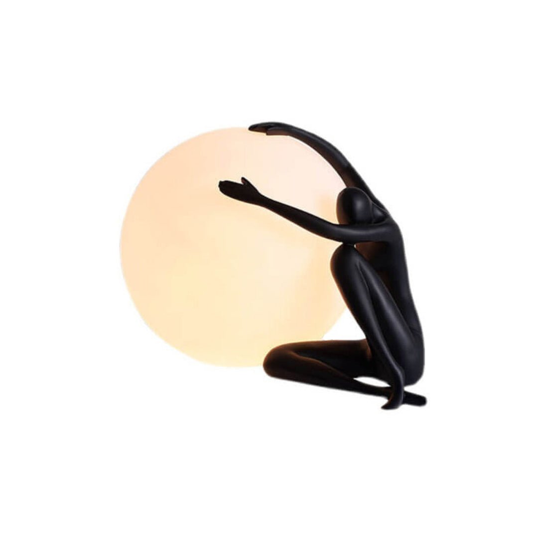 Modern Abstract Humanoid Resin Table Lamp with Spherical Acrylic Diffuser for Reading and Decor