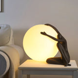 Modern Abstract Humanoid Resin Table Lamp with Spherical Acrylic Diffuser for Reading and Decor