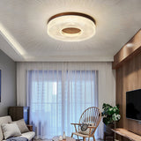 Modern Round Acrylic Halo LED Ceiling Light with Wood Trim and Adjustable Three Color Temperatures
