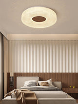 Modern Round Acrylic Halo LED Ceiling Light with Wood Trim and Adjustable Three Color Temperatures