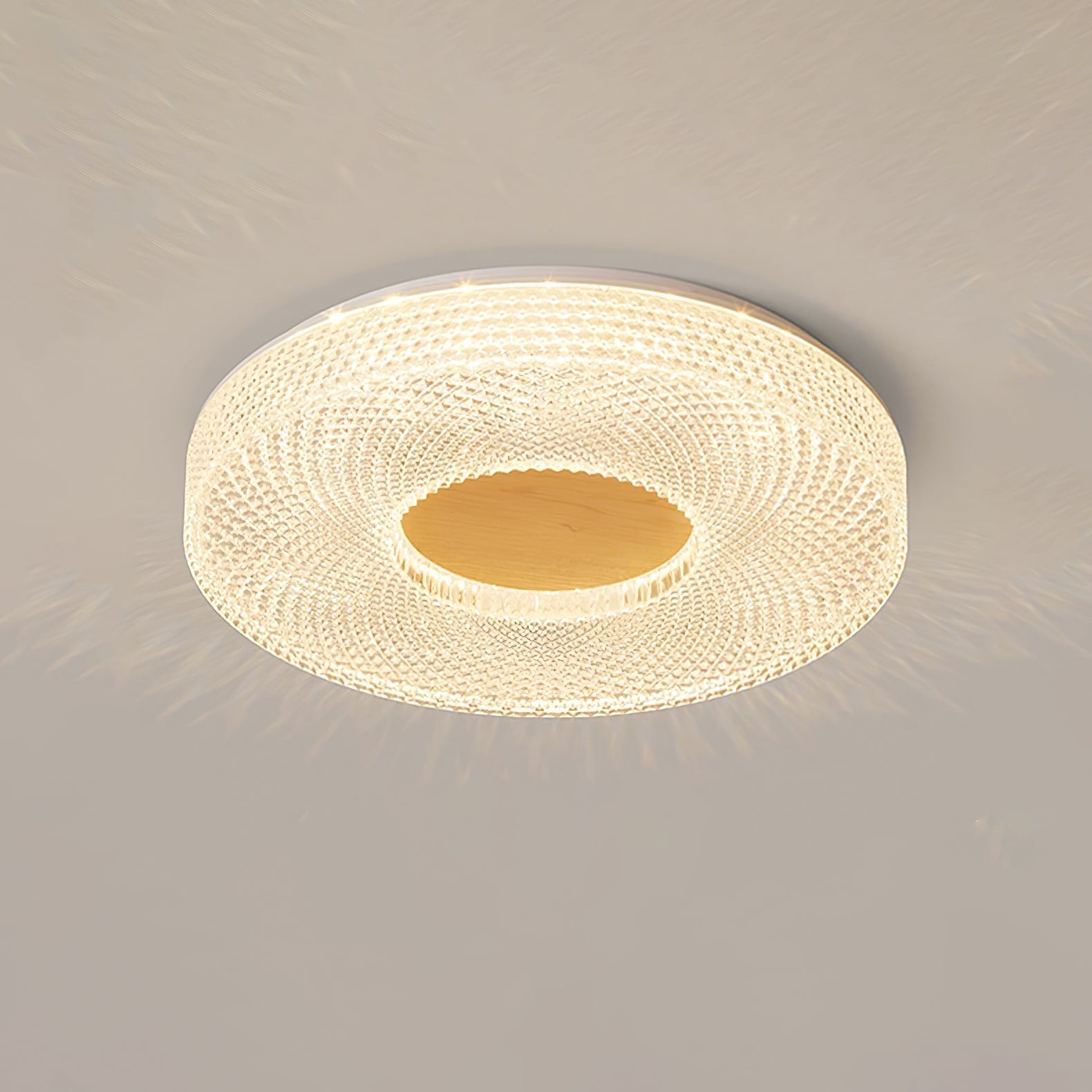 Modern Round Acrylic Halo LED Ceiling Light with Wood Trim and Adjustable Three Color Temperatures