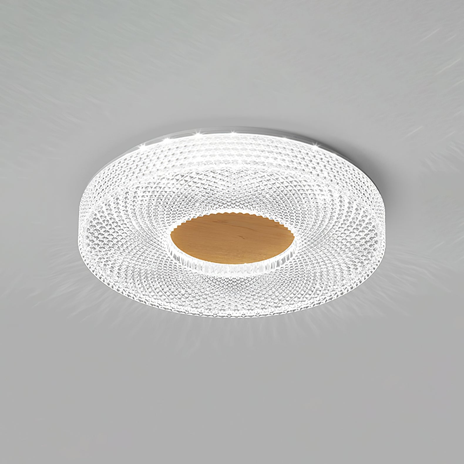 Modern Round Acrylic Halo LED Ceiling Light with Wood Trim and Adjustable Three Color Temperatures