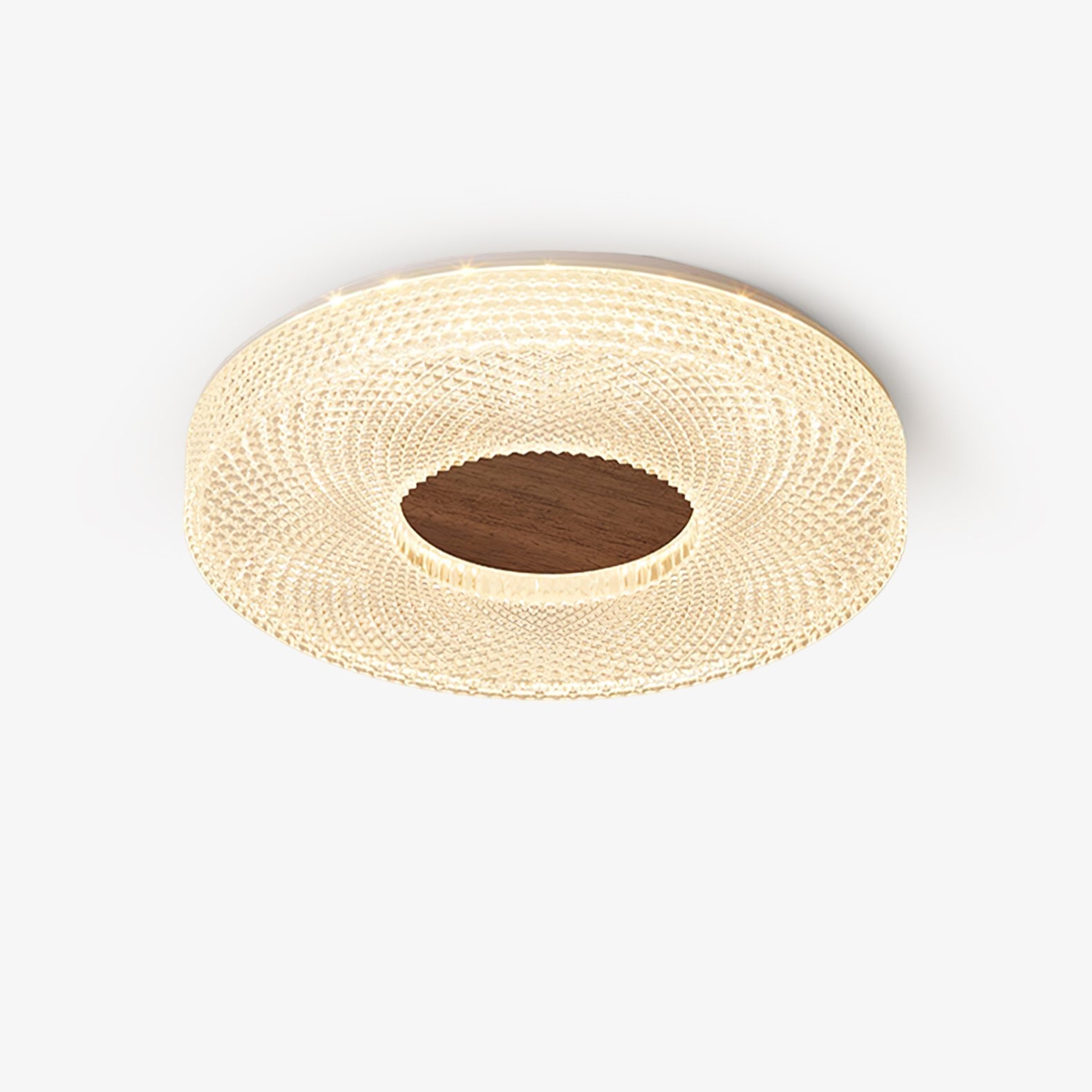 Modern Round Acrylic Halo LED Ceiling Light with Wood Trim and Adjustable Three Color Temperatures