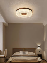 Modern Round Acrylic Halo LED Ceiling Light with Wood Trim and Adjustable Three Color Temperatures
