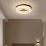 Modern Round Acrylic Halo LED Ceiling Light with Wood Trim and Adjustable Three Color Temperatures
