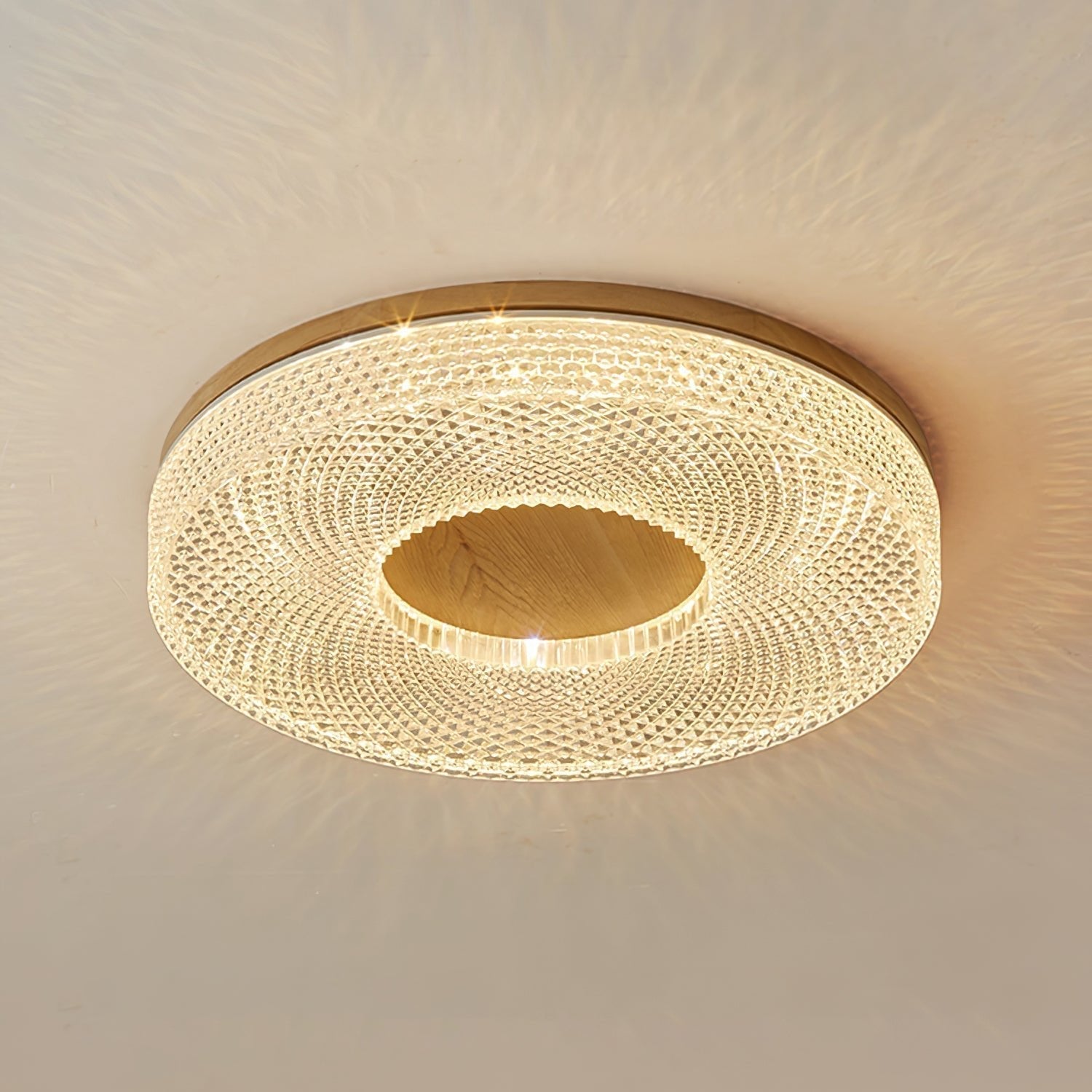 Modern Round Acrylic Halo LED Ceiling Light with Wood Trim and Adjustable Three Color Temperatures