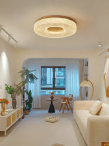 Modern Round Acrylic Halo LED Ceiling Light with Wood Trim and Adjustable Three Color Temperatures
