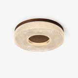 Modern Round Acrylic Halo LED Ceiling Light with Wood Trim and Adjustable Three Color Temperatures