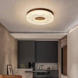 Modern Round Acrylic Halo LED Ceiling Light with Wood Trim and Adjustable Three Color Temperatures