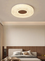 Modern Round Acrylic Halo LED Ceiling Light with Wood Trim and Adjustable Three Color Temperatures