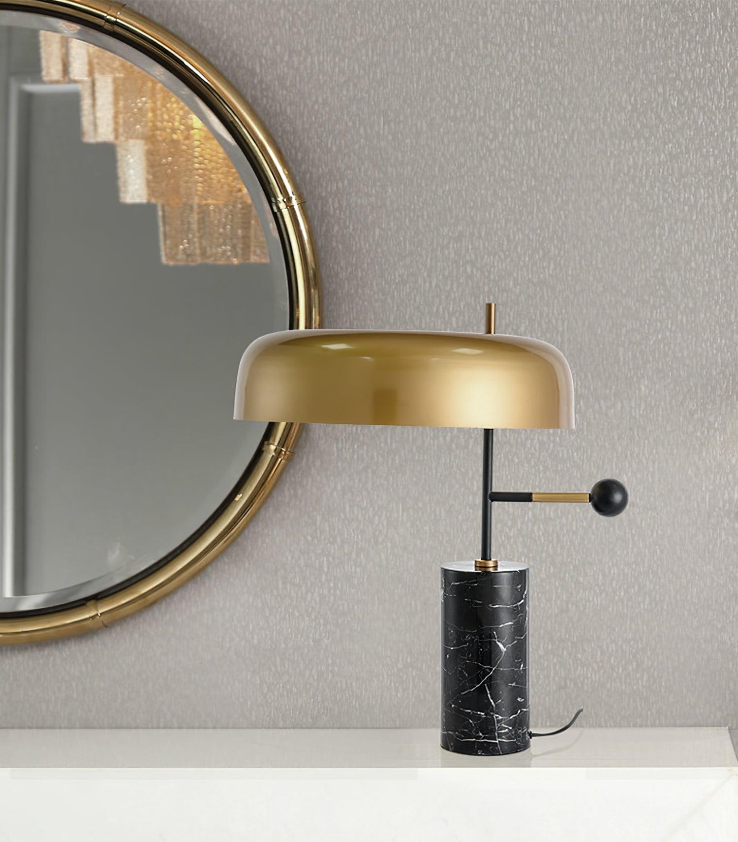 Modern Adam Table Lamp with Black Marble Base and Gold Metal Shade for Bedroom and Office