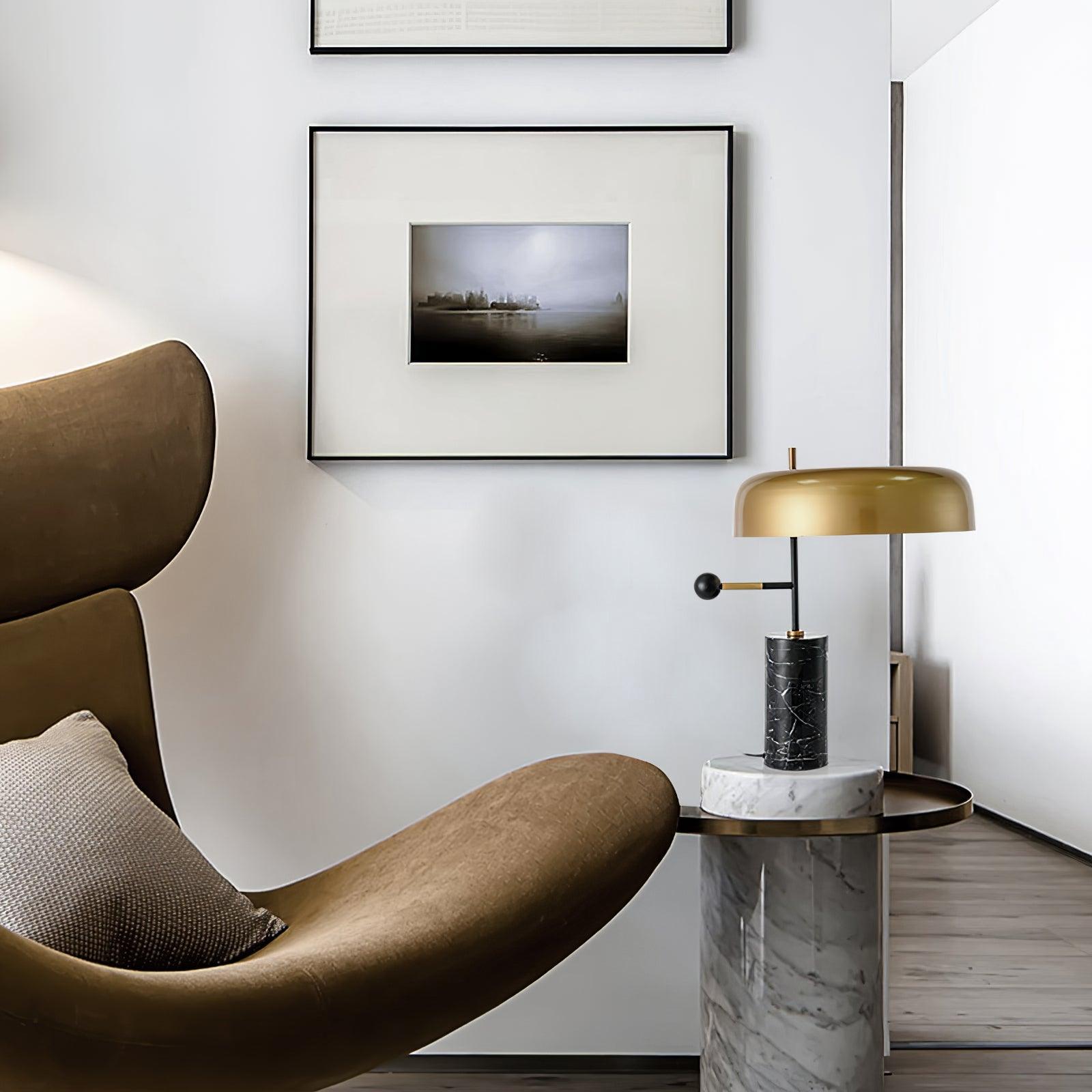 Modern Adam Table Lamp with Black Marble Base and Gold Metal Shade for Bedroom and Office
