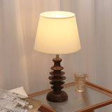 Modern Black Walnut Table Lamp with Handmade Linen Fabric Shade for Bedroom and Living Room