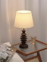 Modern Black Walnut Table Lamp with Handmade Linen Fabric Shade for Bedroom and Living Room