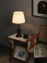 Modern Black Walnut Table Lamp with Handmade Linen Fabric Shade for Bedroom and Living Room