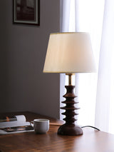 Modern Black Walnut Table Lamp with Handmade Linen Fabric Shade for Bedroom and Living Room