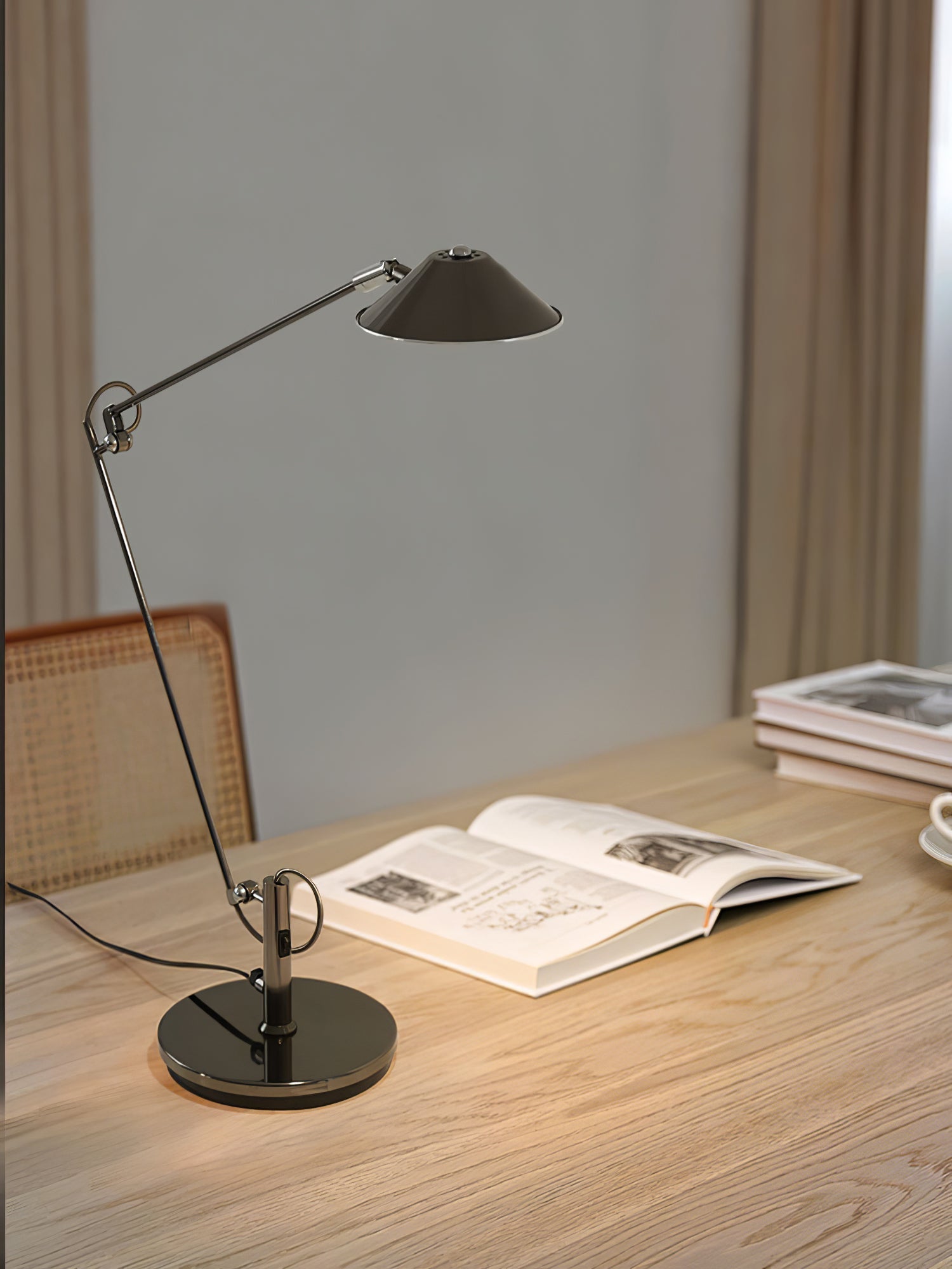 Modern Adjustable Black Metal Office Desk Lamp with LED Cone Shade