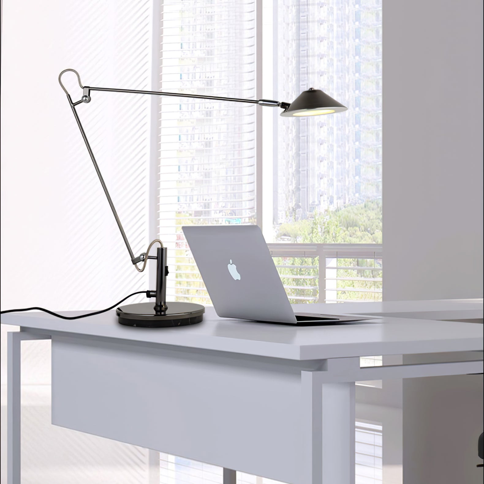 Modern Adjustable Black Metal Office Desk Lamp with LED Cone Shade