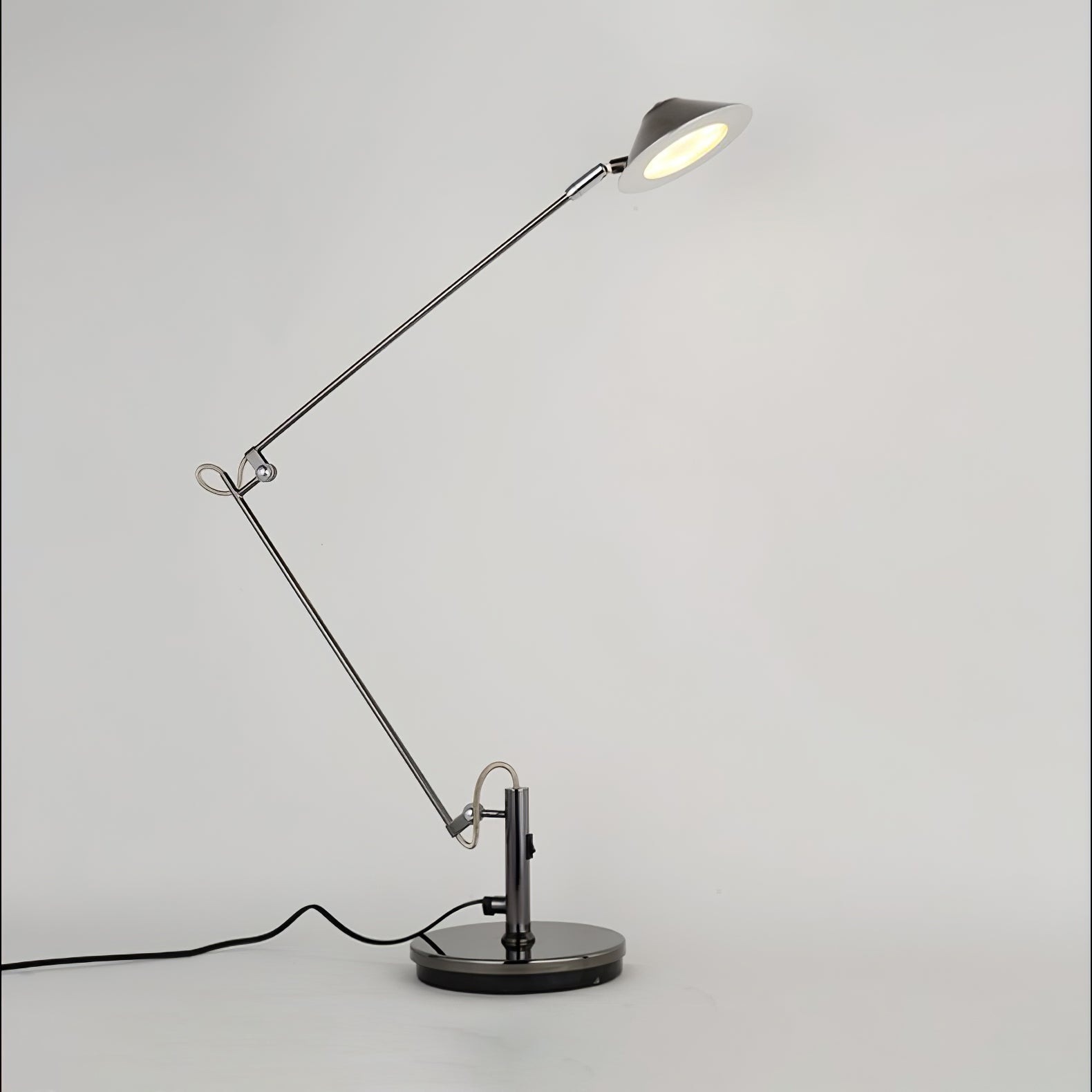 Modern Adjustable Black Metal Office Desk Lamp with LED Cone Shade