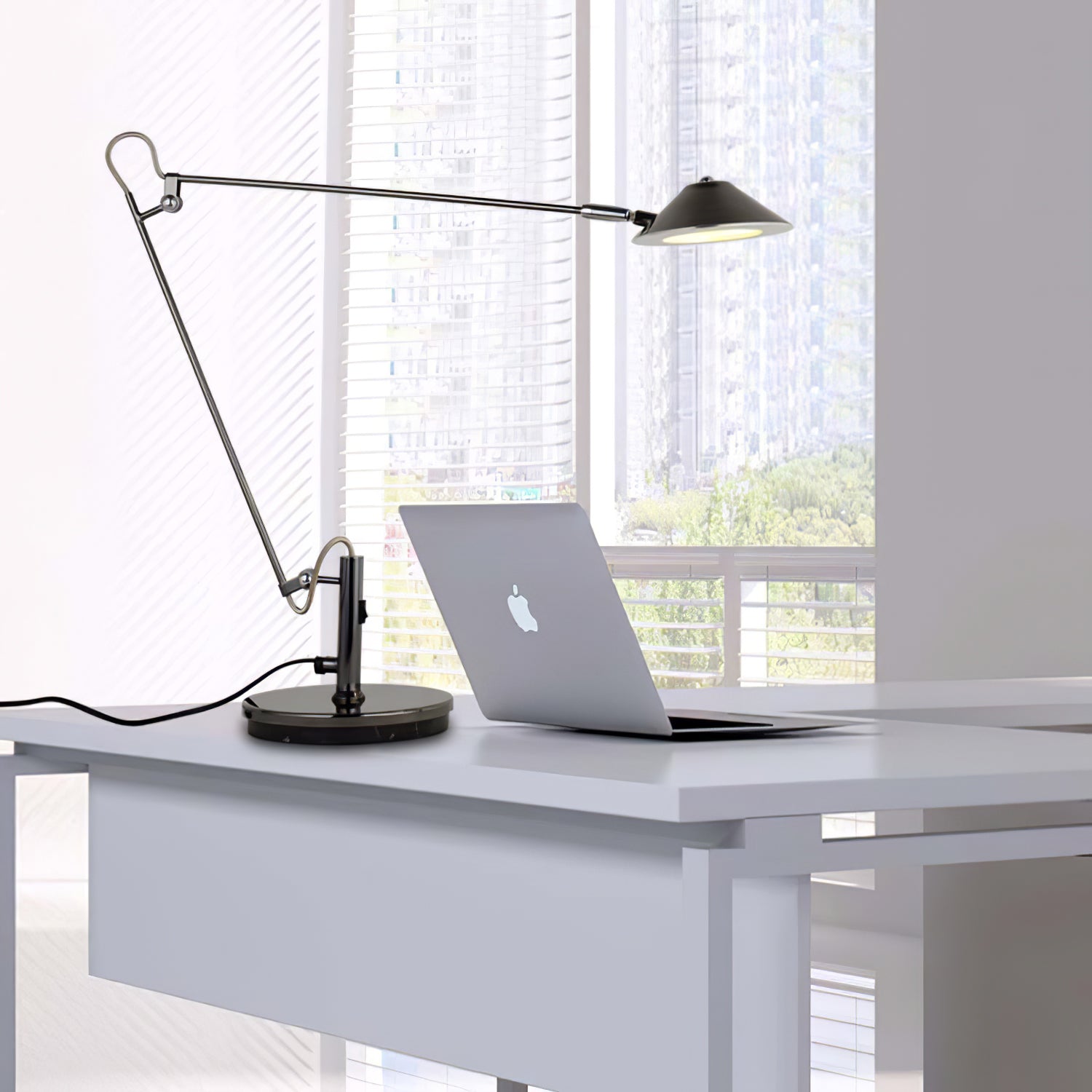 Modern Adjustable Black Metal Office Desk Lamp with LED Cone Shade