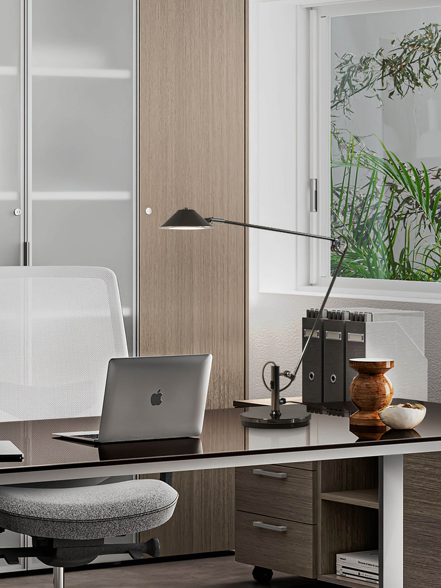 Modern Adjustable Black Metal Office Desk Lamp with LED Cone Shade