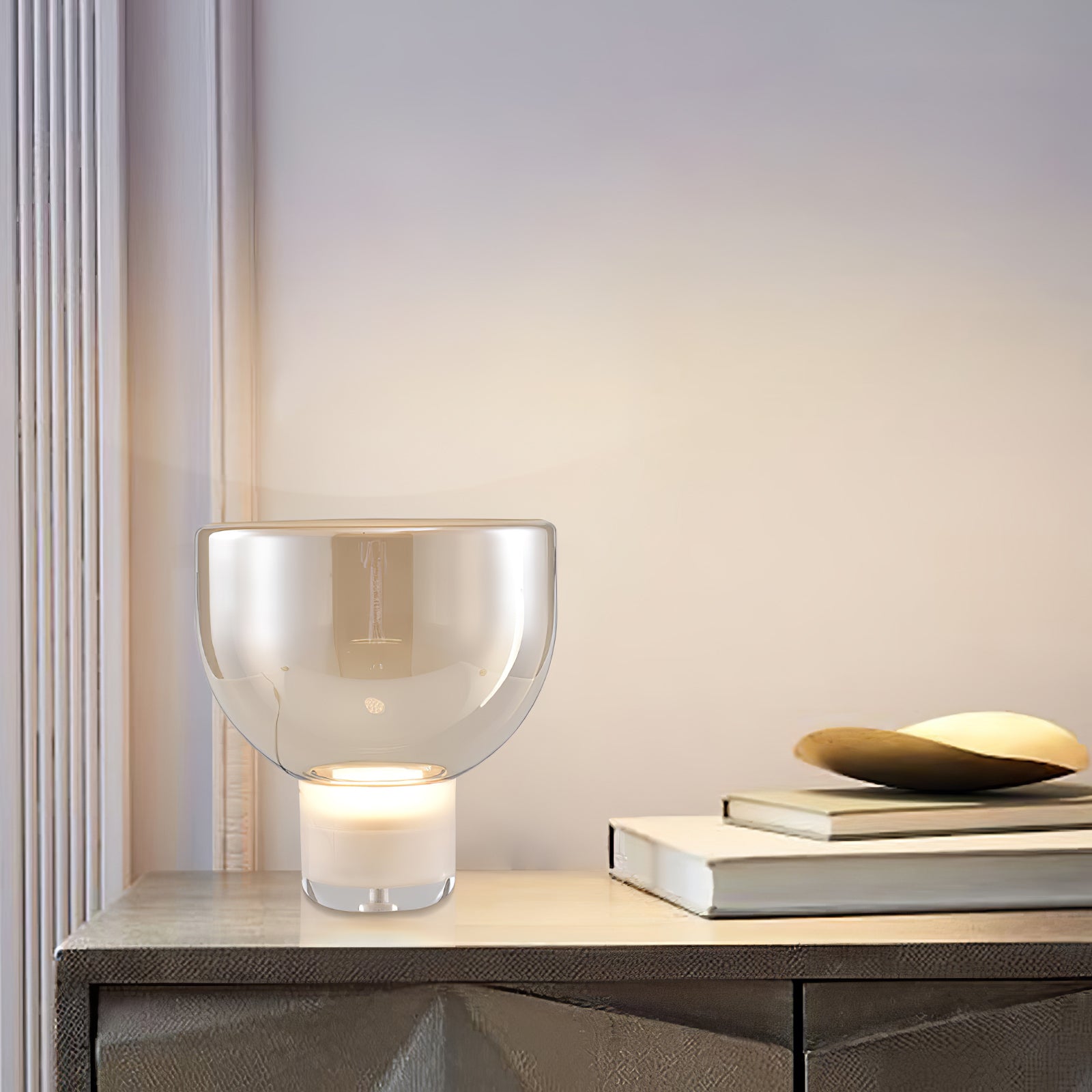 Modern Glass Cone Diffuser Table Lamp Elegant Ambient Desk Lighting for Bedroom and Living Room