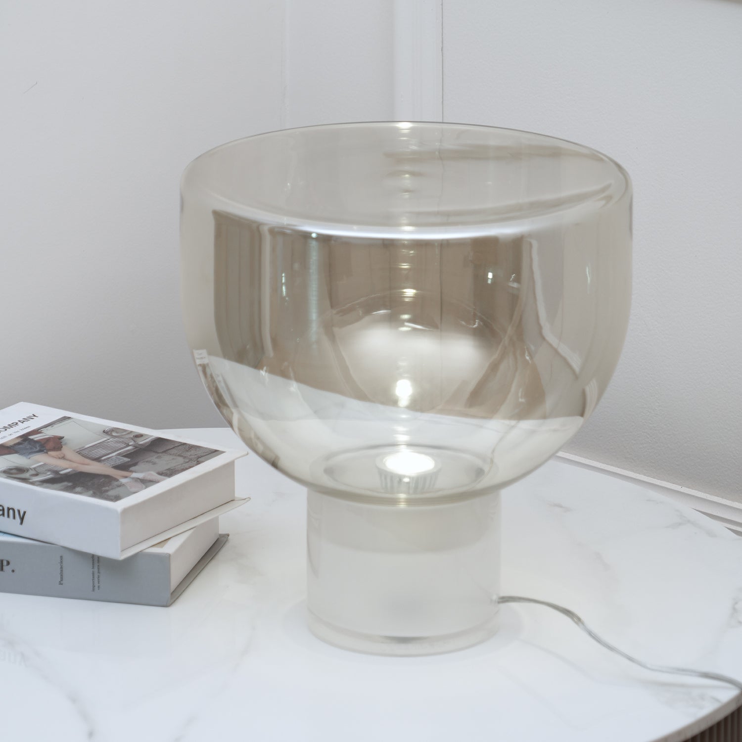 Modern Glass Cone Diffuser Table Lamp Elegant Ambient Desk Lighting for Bedroom and Living Room