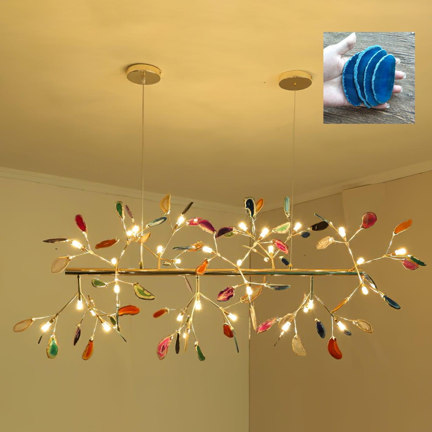 Modern Agate Flake Crown Chandelier Natural Onyx Stone Pendant Light in Gold