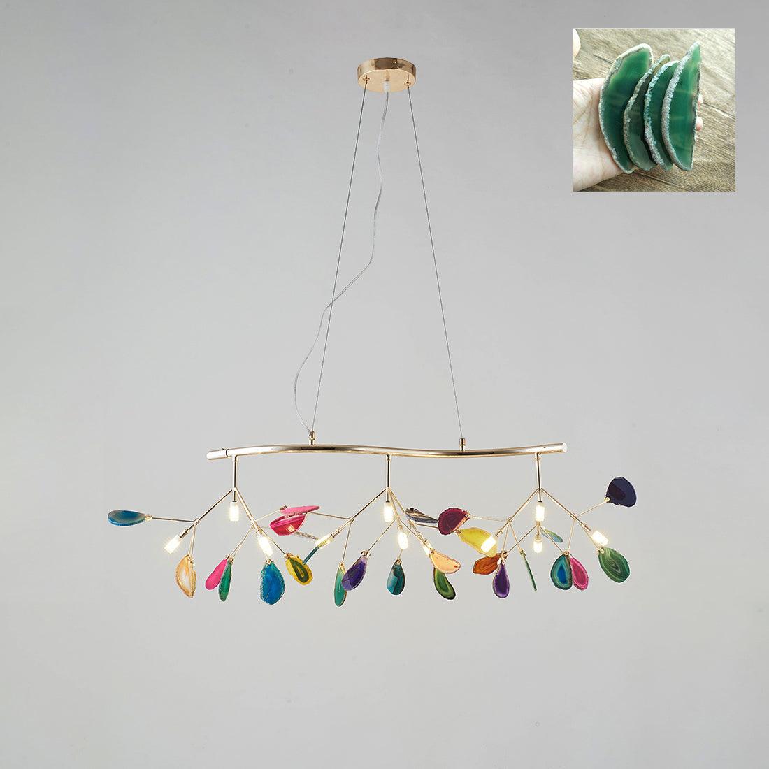 Modern Agate Flake Crown Chandelier Natural Onyx Stone Pendant Light in Gold